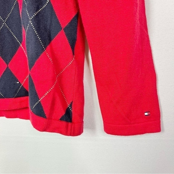 Tommy Hilfiger Red Essential Argyle Knit Long Sleeve Sweater S - Picture 5 of 6